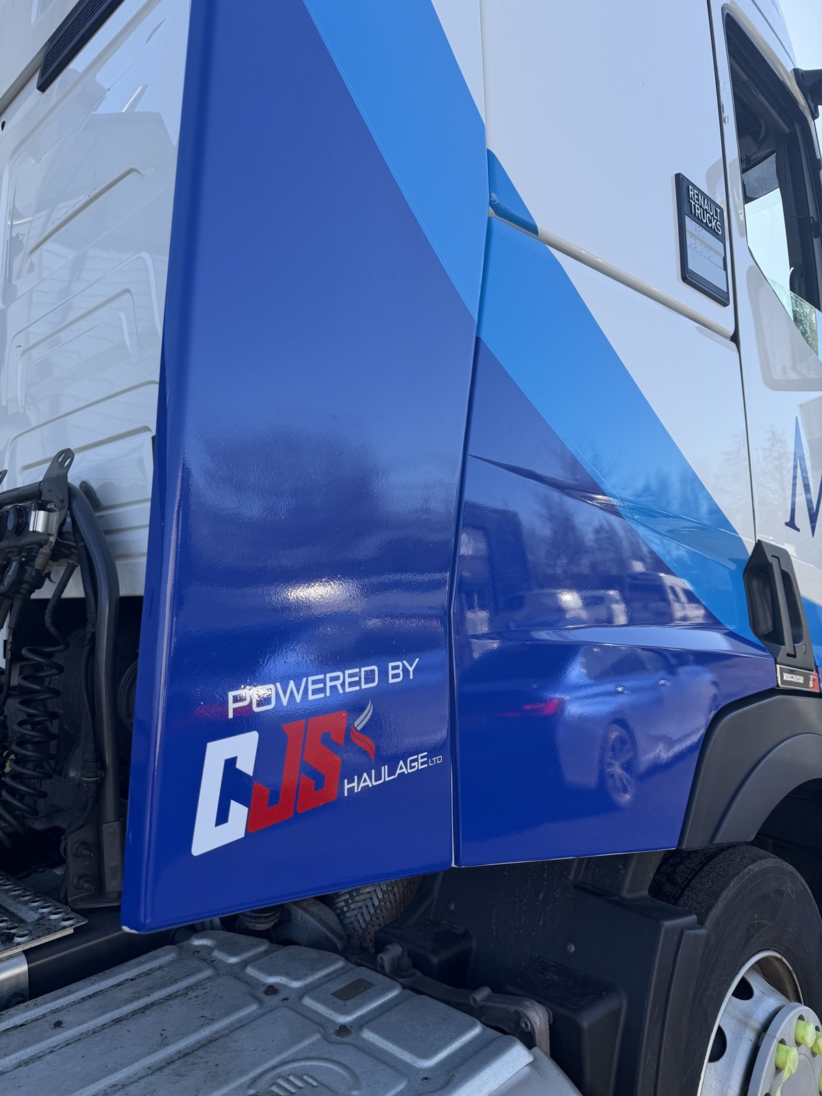 CJS Haulage powered-by livery on a contracted tractor unit